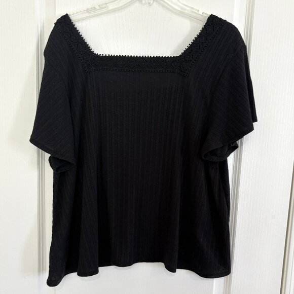 Old Navy Flutter Sleeve Crochet Lace Pointelle Top Knit Swing Blouse Black XL - Picture 4 of 6